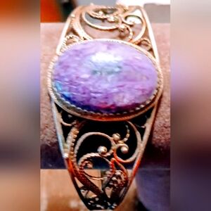 Vintage Native Purple Turquoise Gemstone cuff Swirl pattern design Bracelet .